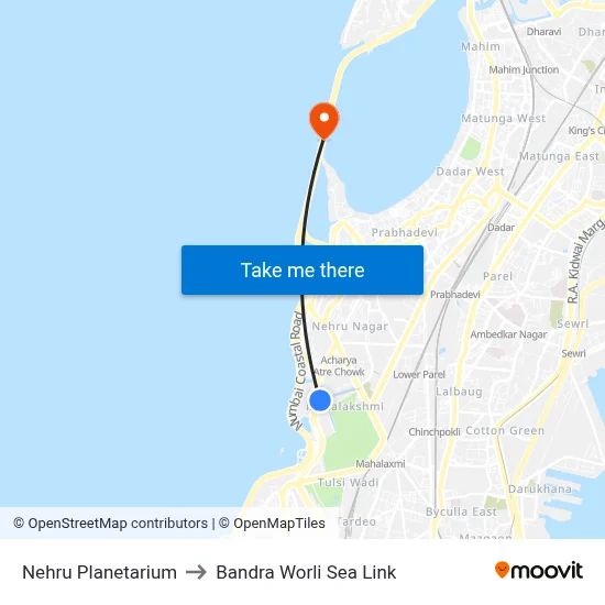Nehru Planetarium to Bandra Worli Sea Link map