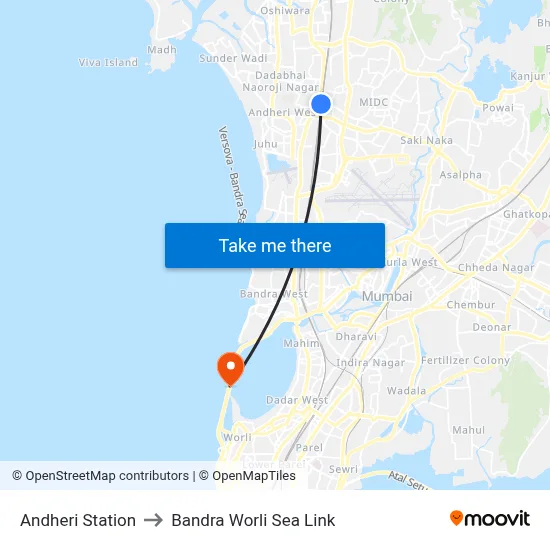 Andheri Station to Bandra Worli Sea Link map