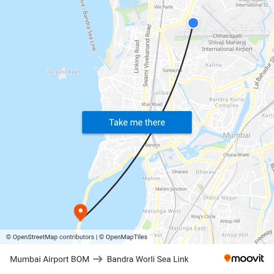 Mumbai Airport BOM to Bandra Worli Sea Link map