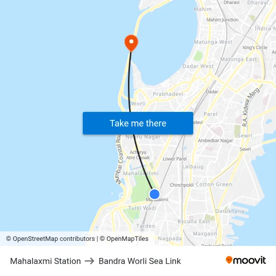 Mahalaxmi Station to Bandra Worli Sea Link map