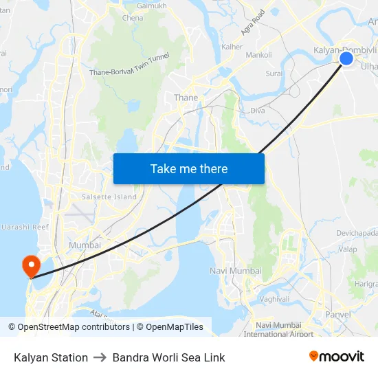 Kalyan Station to Bandra Worli Sea Link map