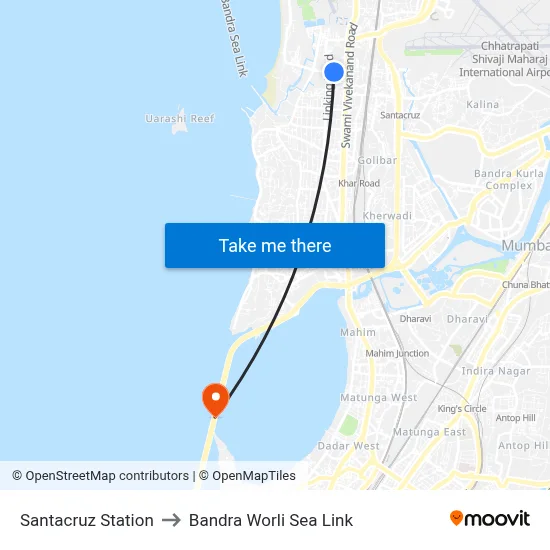 Santacruz Station to Bandra Worli Sea Link map