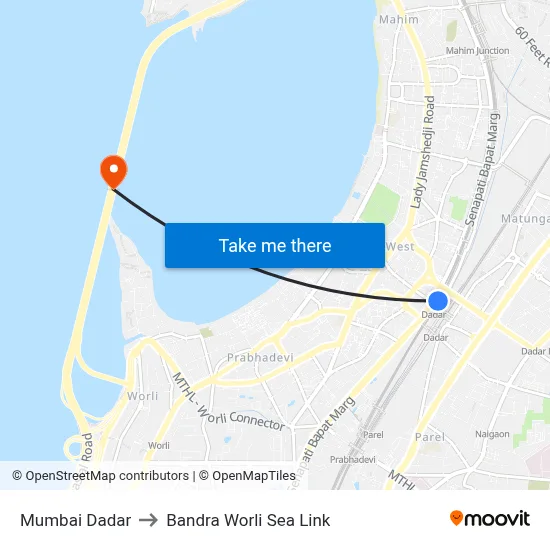 Mumbai Dadar to Bandra Worli Sea Link map