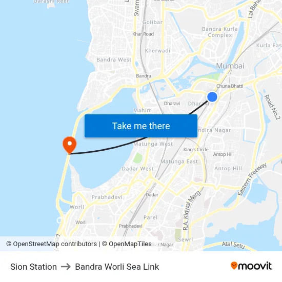 Sion Station to Bandra Worli Sea Link map