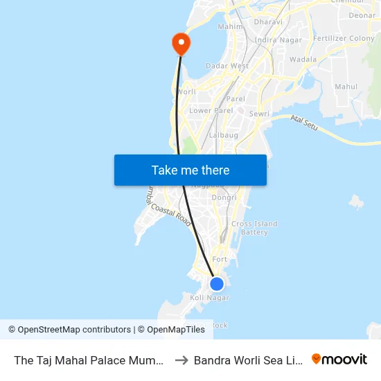 The Taj Mahal Palace Mumbai to Bandra Worli Sea Link map