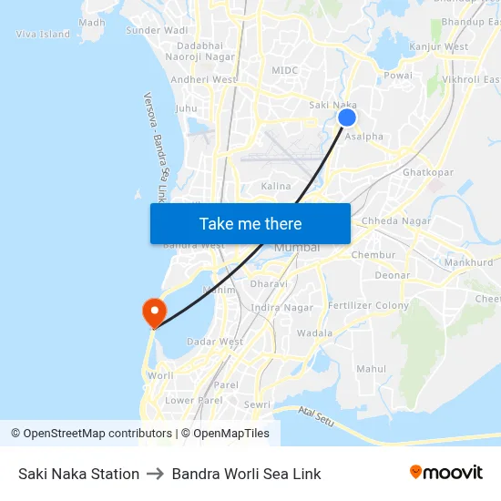 साकी नाका स्टेशन to बांद्रा वर्ली सी लिंक map