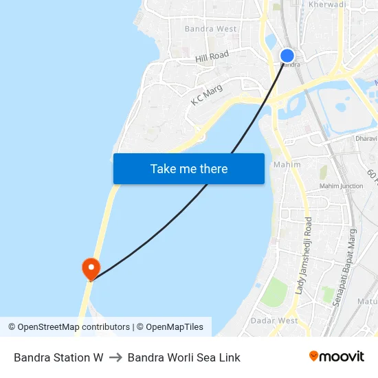 Bandra Station W to Bandra Worli Sea Link map