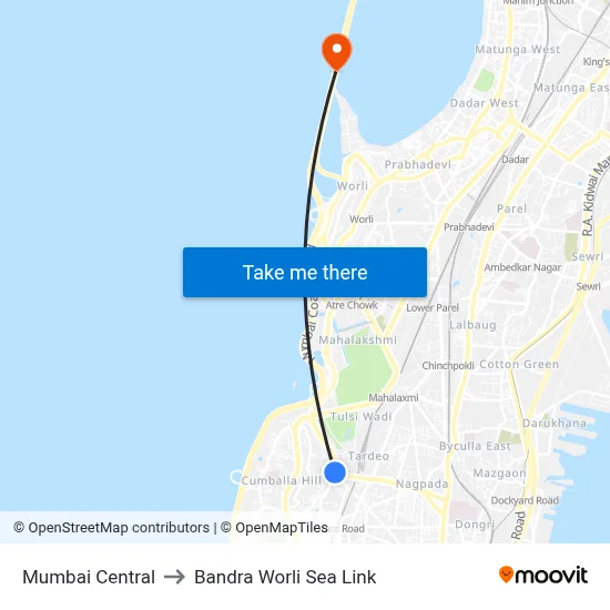 Mumbai Central to Bandra Worli Sea Link map