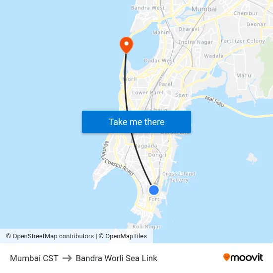 Mumbai CST to Bandra Worli Sea Link map