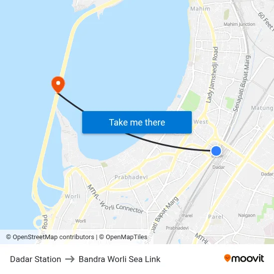 Dadar Station to Bandra Worli Sea Link map