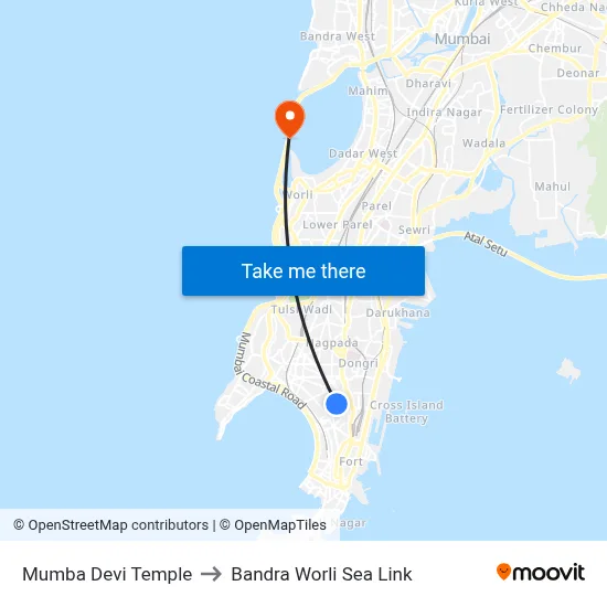 Mumba Devi Temple to Bandra Worli Sea Link map