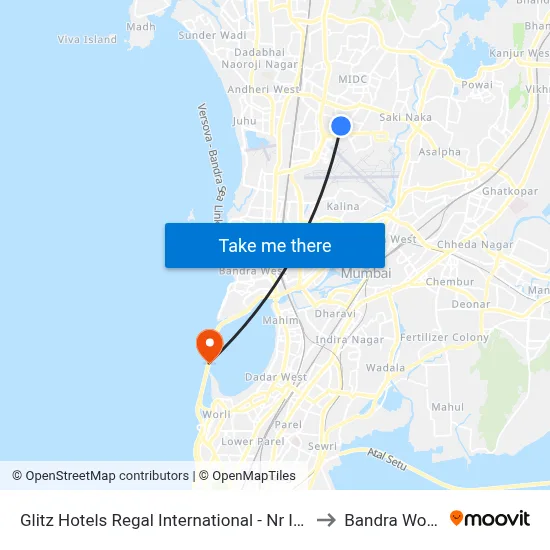 Glitz Hotels Regal International - Nr International Airport Mumbai to Bandra Worli Sea Link map