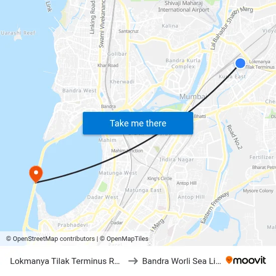 Lokmanya Tilak Terminus Road to Bandra Worli Sea Link map