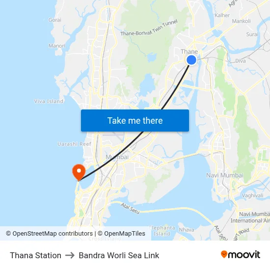 Thana Station to Bandra Worli Sea Link map