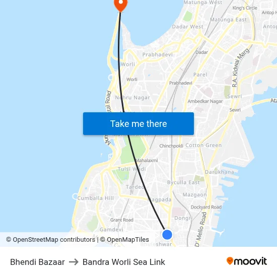 Bhendi Bazaar to Bandra Worli Sea Link map