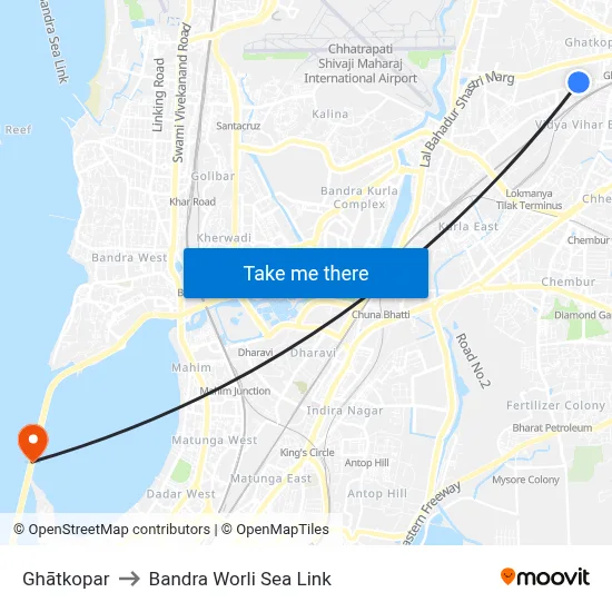 Ghātkopar to Bandra Worli Sea Link map