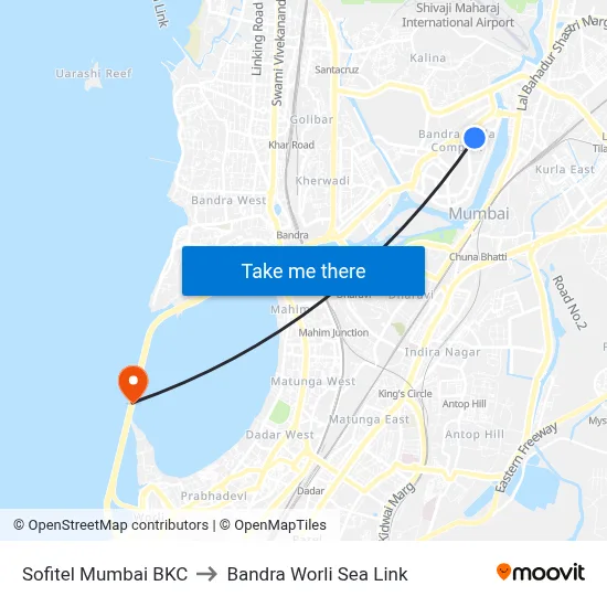Sofitel Mumbai BKC to Bandra Worli Sea Link map