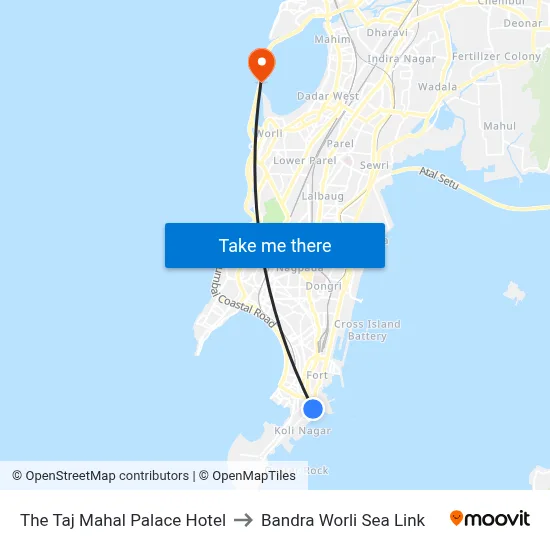The Taj Mahal Palace Hotel to Bandra Worli Sea Link map