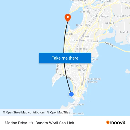 Marine Drive to Bandra Worli Sea Link map
