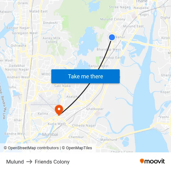 Mulund to Friends Colony map