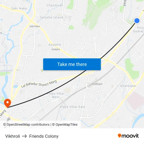Vikhroli to Friends Colony map