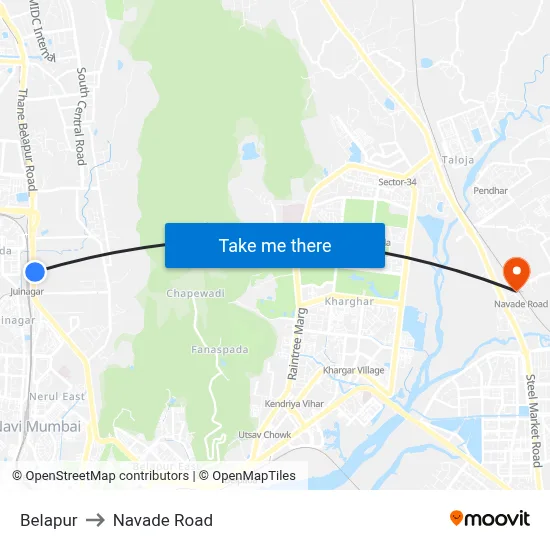 Belapur to Navade Road map