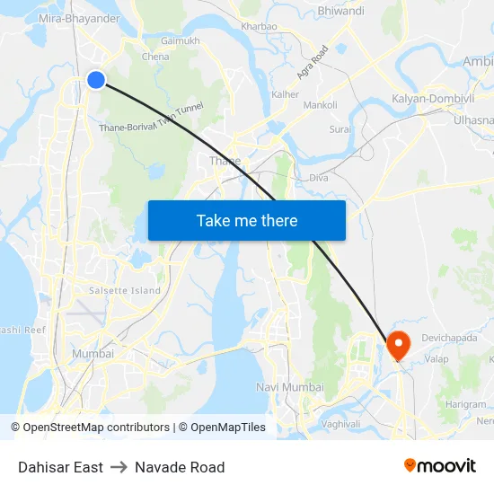 Dahisar East to Navade Road map