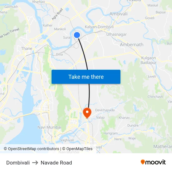 Dombivali to Navade Road map