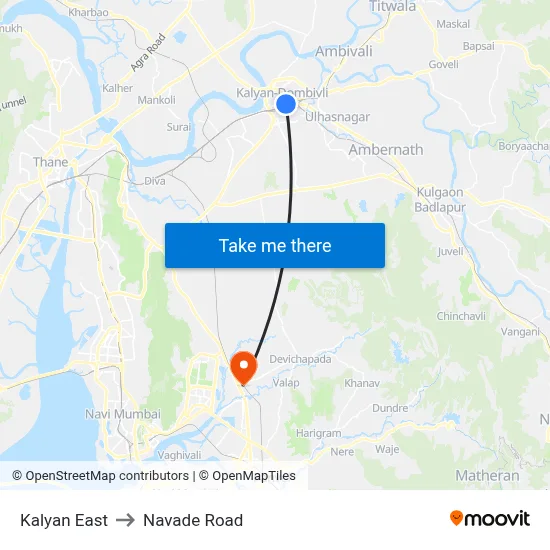 Kalyan East to Navade Road map