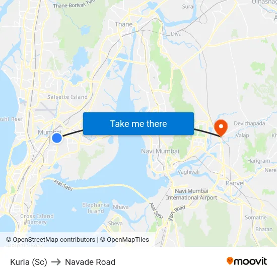 Kurla (Sc) to Navade Road map