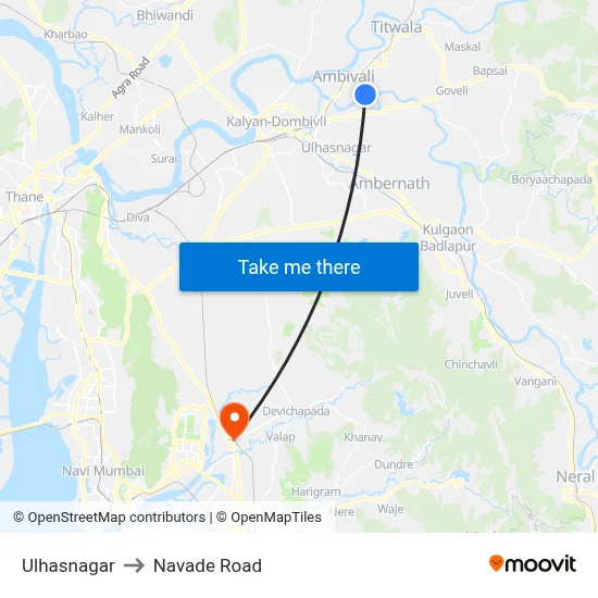 Ulhasnagar to Navade Road map