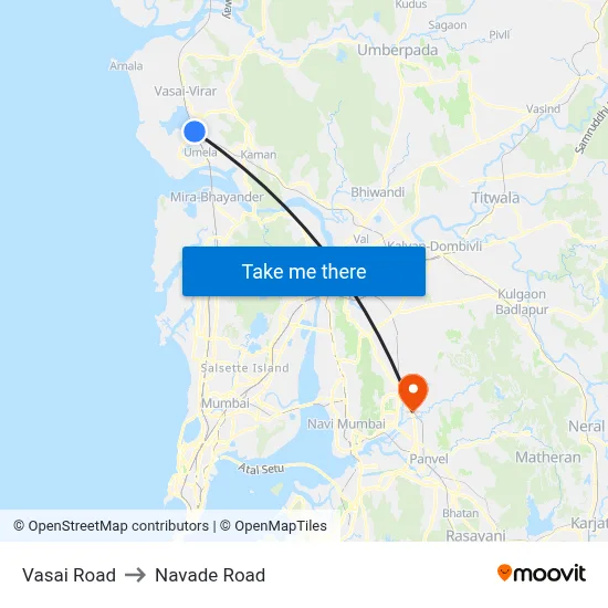 Vasai Road to Navade Road map