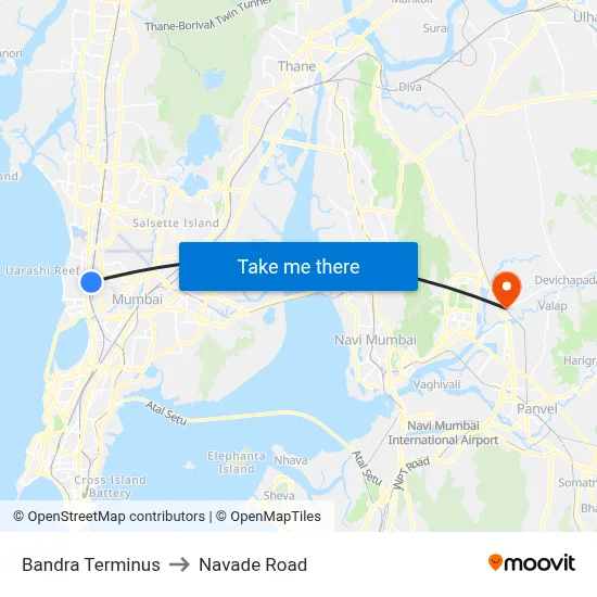 Bandra Terminus to Navade Road map