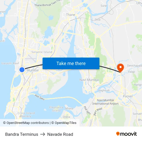 Bandra Terminus to Navade Road map