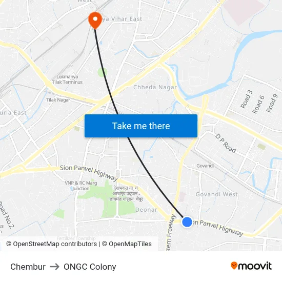 Chembur to ONGC Colony map