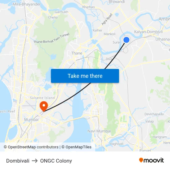 Dombivali to ONGC Colony map