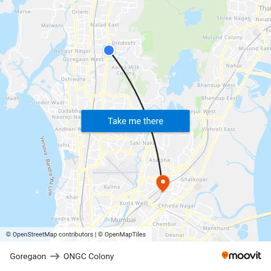 Goregaon to ONGC Colony map