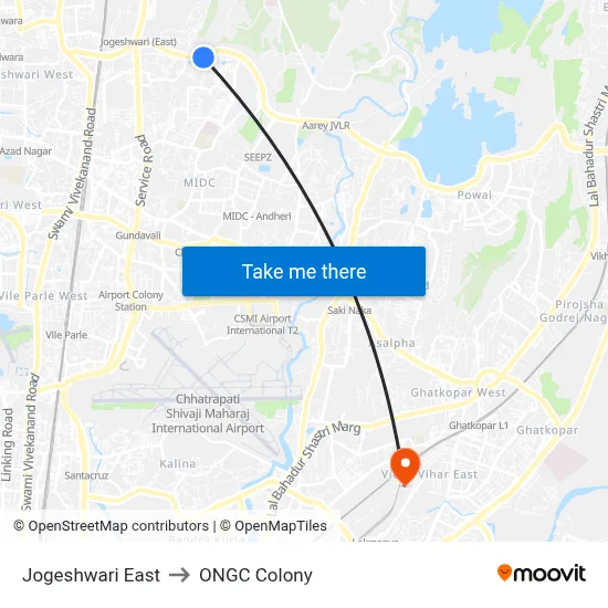 Jogeshwari East to ONGC Colony map