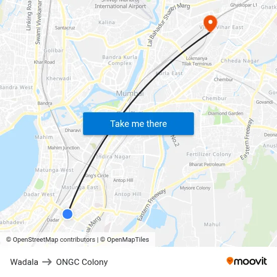 Wadala to ONGC Colony map