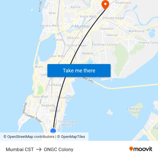 Mumbai CST to ONGC Colony map