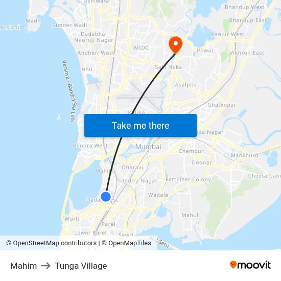 माहिम to टुंगा विलेज map