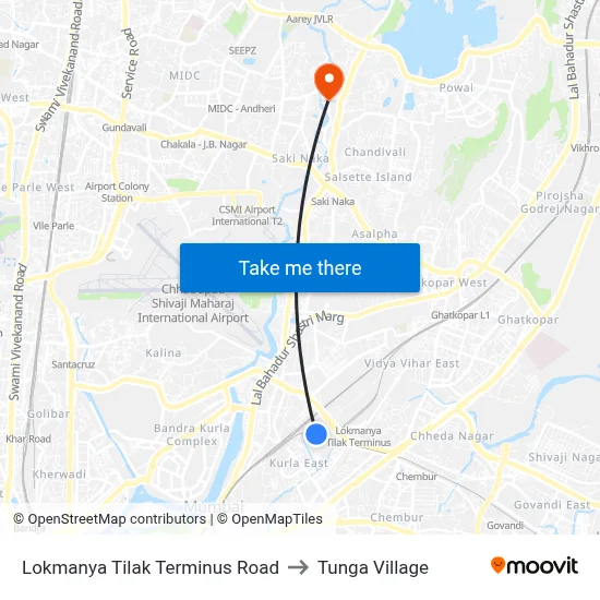 Lokmanya Tilak Terminus Road to Tunga Village map