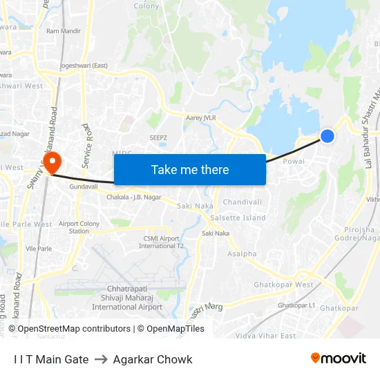 I I T Main Gate to Agarkar Chowk map