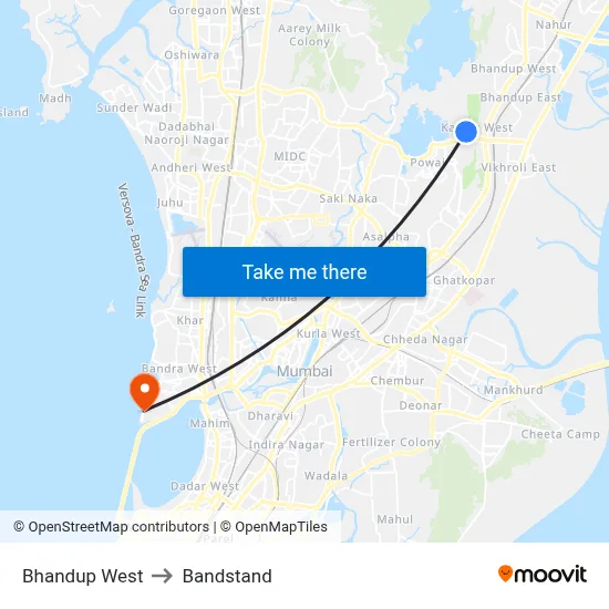 Bhandup West to Bandstand map