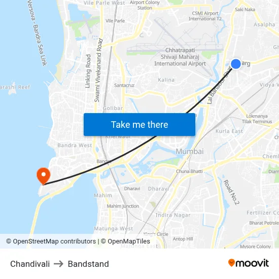 Chandivali to Bandstand map