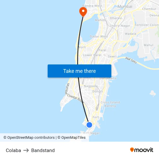 Colaba to Bandstand map