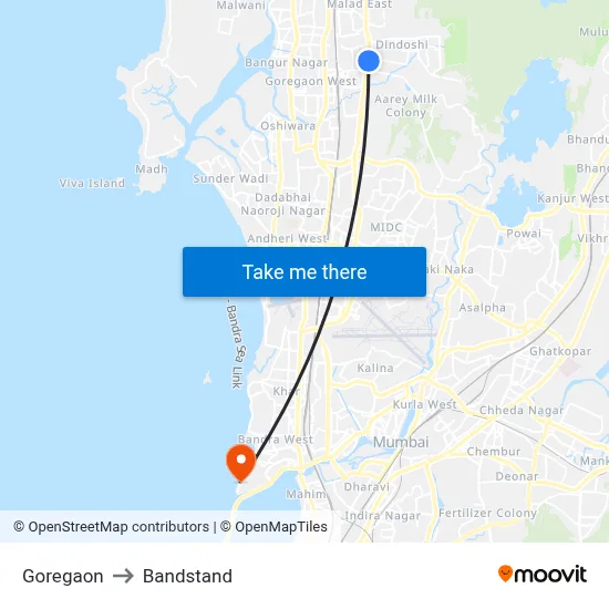 Goregaon to Bandstand map