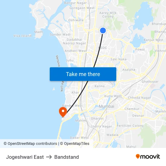 Jogeshwari East to Bandstand map