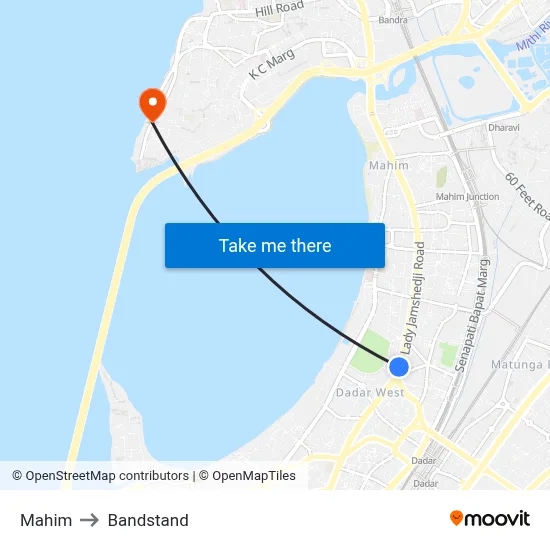 Mahim to Bandstand map