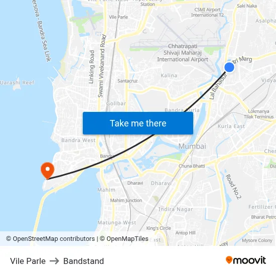Vile Parle to Bandstand map